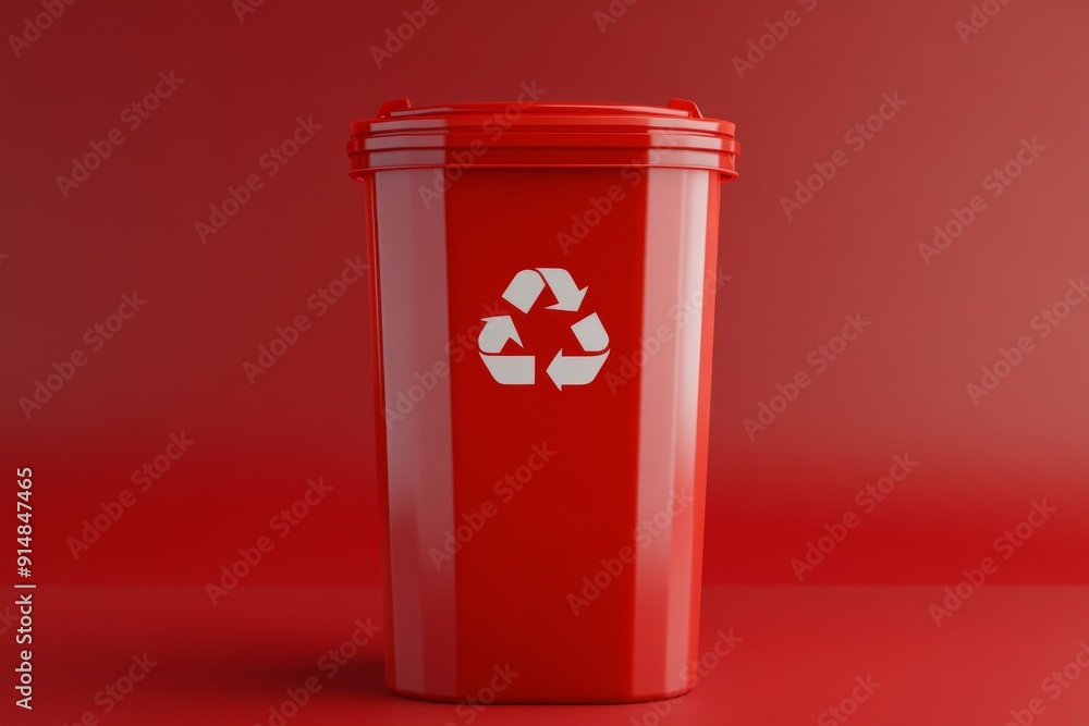 Poster red recycling bin on a sleek gradient background emphasizing organized waste management and environm