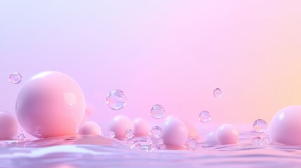 Dreamy 3D Surreal Landscape with Pastel Spheres in Soft Gradient Background