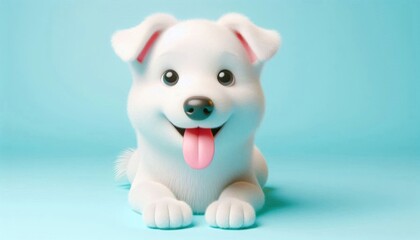 white dog on the light blue background