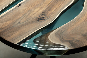 Expensive vintage furniture. The table is covered with epoxy resin and varnished. Luxury quality...