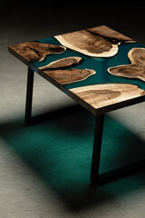 Expensive vintage furniture. The table is covered with epoxy resin and varnished. Luxury quality...