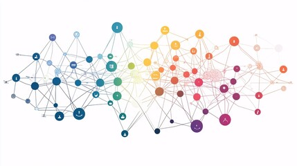 A visually striking chord diagram illustrating global technology ecosystem interconnections. The diagram showcases a central node connected to various other nodes by vibrant arcs, with different