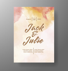 Wedding invitation with Abstract splashed watercolor background