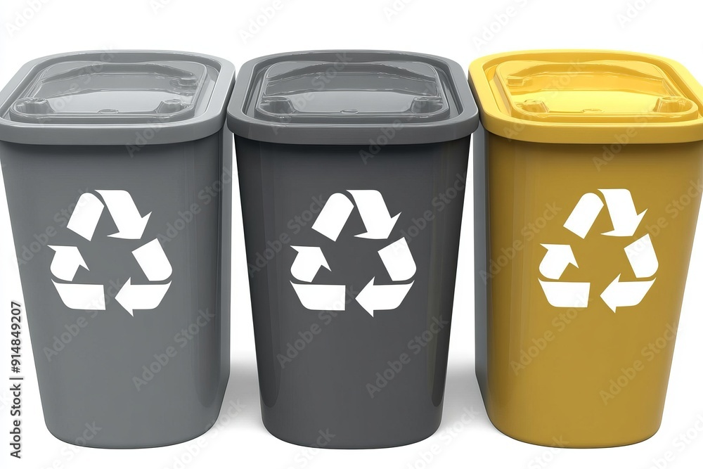 Poster three recycling bins of different colors in a row emphasizing the importance of waste separation for