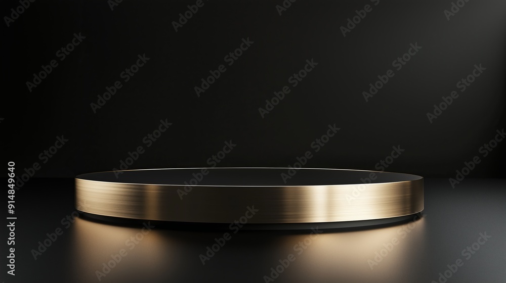 Poster a photo of an empty 3d podium with a minimalist gold design, set in a dark black space for a sleek p
