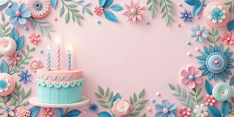 Pastel pink and blue birthday card decorated with floral designs , pastel, pink, blue, birthday, card, floral, decoration