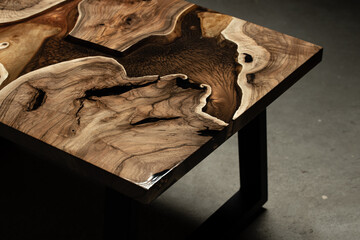 Expensive vintage furniture. The table is covered with epoxy resin and varnished. Luxury quality...