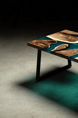 Expensive vintage furniture. The table is covered with epoxy resin and varnished. Luxury quality...