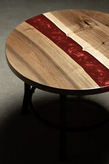 Expensive vintage furniture. The table is covered with epoxy resin and varnished. Luxury quality...