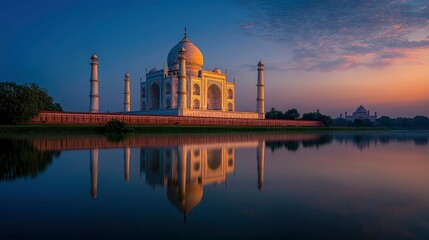 Fototapeta premium Tourist attraction, Taj Mahal, reflecting pool Background