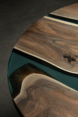Expensive vintage furniture. The table is covered with epoxy resin and varnished. Luxury quality...
