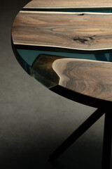 Expensive vintage furniture. The table is covered with epoxy resin and varnished. Luxury quality...