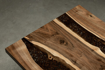 Expensive vintage furniture. The table is covered with epoxy resin and varnished. Luxury quality...