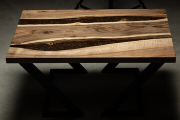 Expensive vintage furniture. The table is covered with epoxy resin and varnished. Luxury quality...