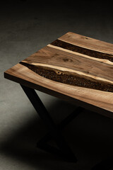 Expensive vintage furniture. The table is covered with epoxy resin and varnished. Luxury quality...