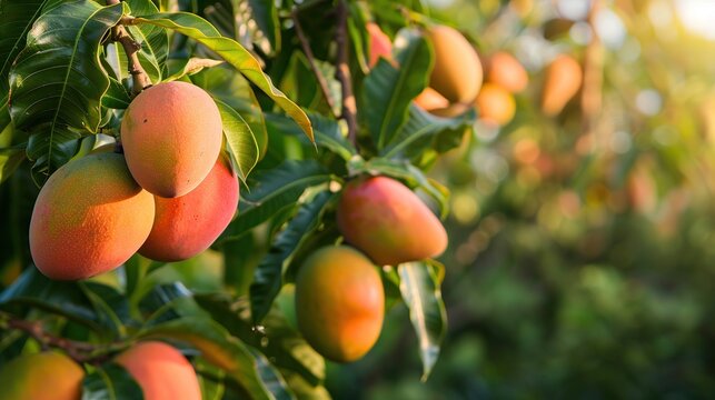 Garden of mango trees on background  
