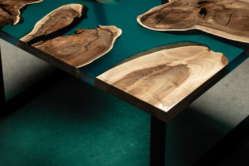 Expensive vintage furniture. The table is covered with epoxy resin and varnished. Luxury quality...