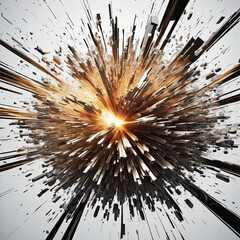 Illustration of abstract comic action with speedy lines, motion elements, and isolated bursts and explosions on a white background. 3d render. AI generated