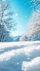 Fototapeta premium Enchanting Winter Wonderland: Creative Snowy Landscape for Festive Seasons. Dreamy Blue Christmas and New Year Background. AI-Generated 4K Wallpaper for Back-to-School Joy and Campus Life Celebration.