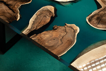 Expensive vintage furniture. The table is covered with epoxy resin and varnished. Luxury quality...