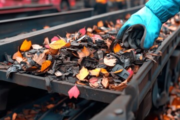 Worker sorting recyclable materials on a conveyor belt illustrating the process of waste management and the importance of recycling in industrial settings.
