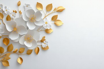 Fototapeta premium 3D Elegant Floral Flowers In Gold and White Paper