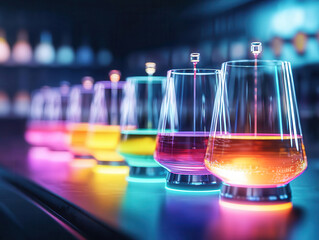 Wine variety display, holographic fermentation stages, futuristic winemaking