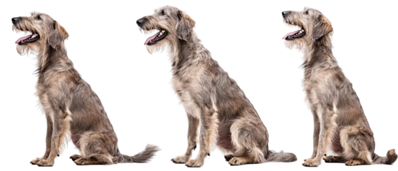 Collection of three dogs energetic Irish Wolfhounds set isolated on white background