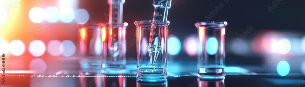 Poster colorful laboratory scene featuring clear test tubes with liquid, creating an engaging visual effect
