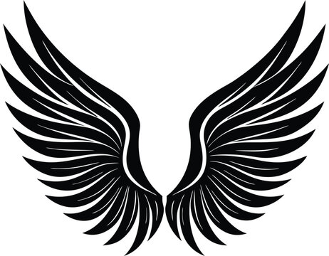Black Angel wings silhouette with white background
