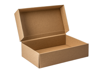 An empty, open cardboard box, perfect for storage or shipping items. Ideal for packaging, arts, and crafts.