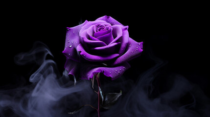 purple rose with smoke on black background