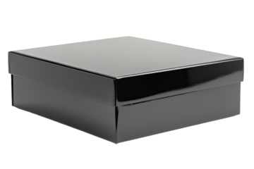 Glossy black box with a smooth surface, perfect for packaging gifts or storage. Ideal for stylish presentations and organization.
