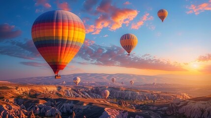 Obraz premium Colorful hot air balloon flying over Cappadocia, Turkey.