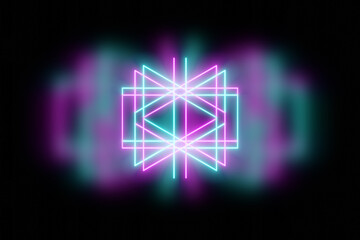 Glowing neon cube symbols, abstract 3d geometric design on black