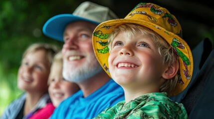 Tour guide with family group, theme park Background