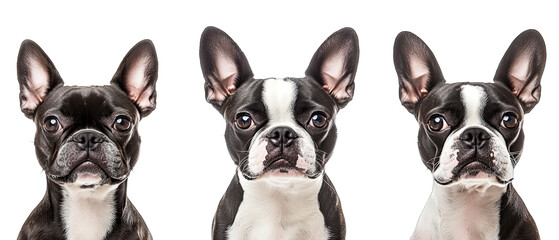 Obraz premium Collection of three dogs hardy Boston Terriers set isolated on white background