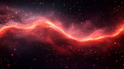 Obraz premium Luminous red wavy line light line, red wave lights , red stars dust trail sparkling particles isolated