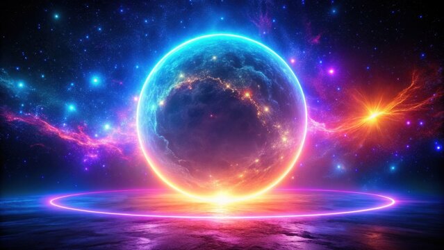 Neon colored glowing high energy singularity in space, neon, space, singularity, energy, glowing, vibrant, colorful