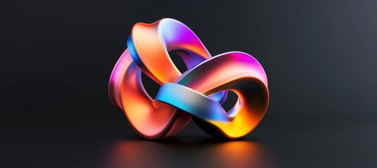 3D render of a fluid shape with holographic iridescent colors on a black background