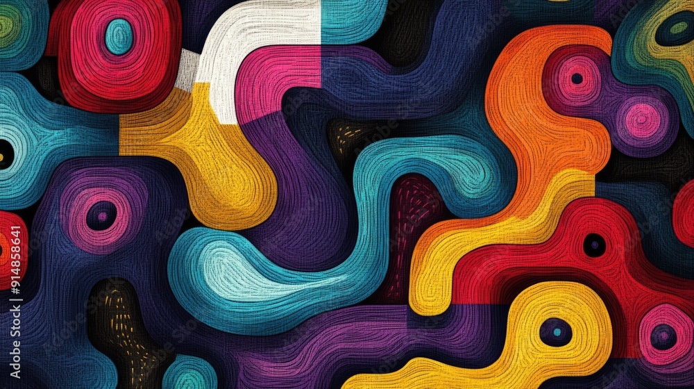 Poster modern abstract design with colorful thread blocks embroidered patterns and a contemporary style thi