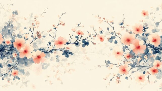 Delicate and continuous floral vine with tiny blossoms in a soft color palette perfect for digital embroidered designs decorative patterns and elegant botanical backgrounds