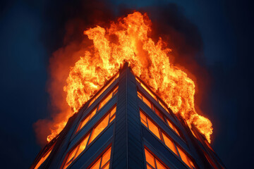 Burning building collapsing with a loud bang and flames, Bang Fire Release, Building collapse fire