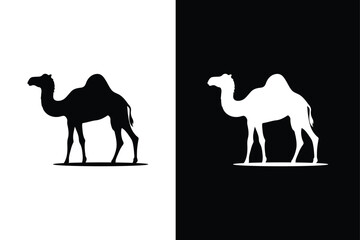 Camel icon silhouette logo vector design. Simple camel icon isolated black white background.
