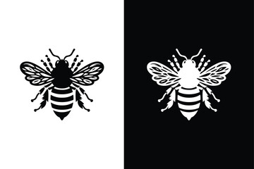 Bee icon silhouette vector illustration. Simple bee vector logo design Honey bee black white