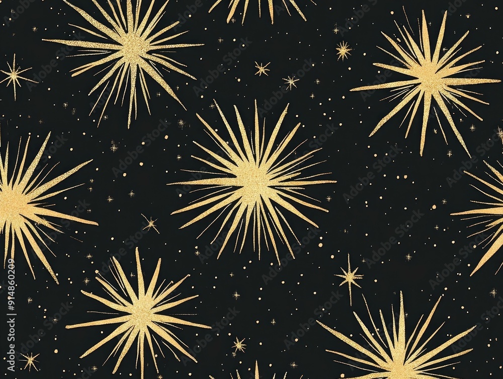 Poster Brilliant starburst pattern with glittering threads in an embroidered festive and bright design  Captivating textile texture with a colorful geometric and symmetrical aesthetic