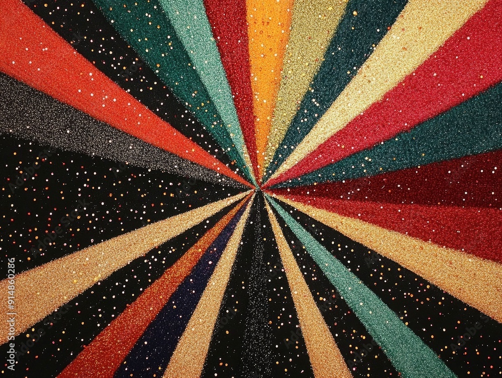 Poster shimmering starburst pattern of glittering threads and embroidered designs for festive and bright ba