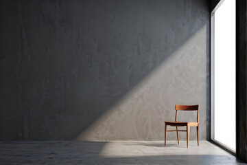 Vintage Empty minimal room with window shadow Overlay Grey wall on Background
