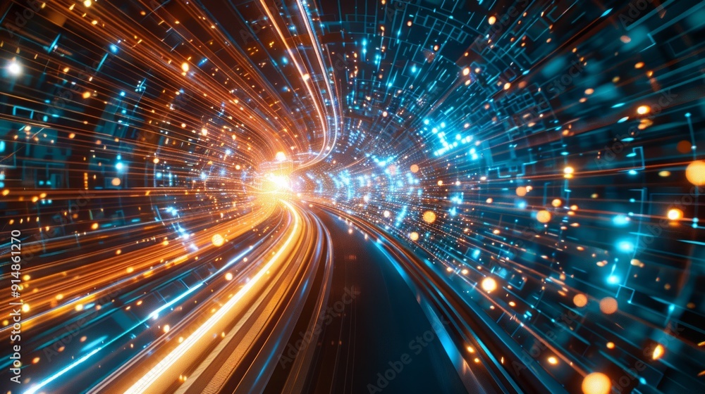 Poster digital tunnel of light and data