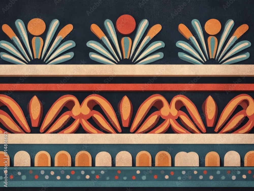 Poster intricate geometric border design with refined and structured repeating patterns in a classic art de